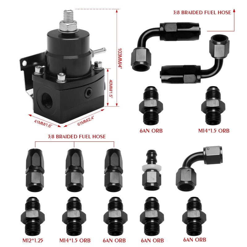 YESHMA EFI Fuel Pressure Regulator Kit 0-100psi with Gauge 6AN Fuel Line Fitting Universal Adjustable Aluminum (Black) - Image 5